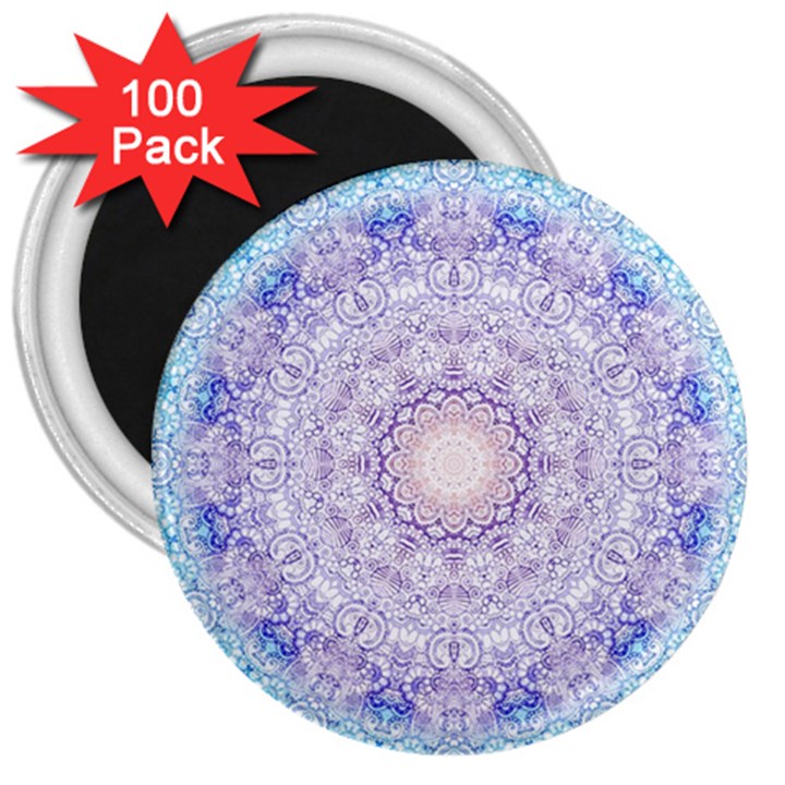 India Mehndi Style Mandala   Cyan Lilac 3  Magnets (100 pack)