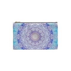 India Mehndi Style Mandala   Cyan Lilac Cosmetic Bag (small)  by EDDArt