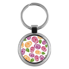 Colorful Seamless Floral Flowers Pattern Wallpaper Background Key Chains (round) 