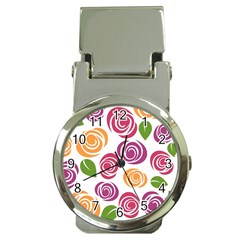 Colorful Seamless Floral Flowers Pattern Wallpaper Background Money Clip Watches by Amaryn4rt