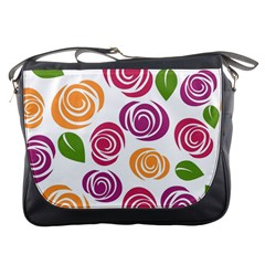 Colorful Seamless Floral Flowers Pattern Wallpaper Background Messenger Bags by Amaryn4rt