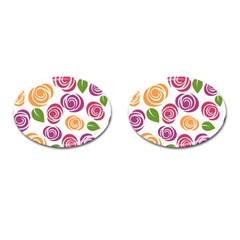 Colorful Seamless Floral Flowers Pattern Wallpaper Background Cufflinks (oval) by Amaryn4rt