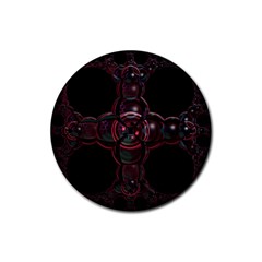 Fractal Red Cross On Black Background Rubber Round Coaster (4 Pack)  by Amaryn4rt