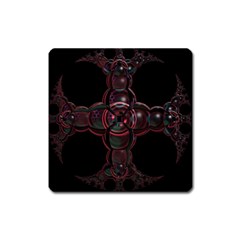 Fractal Red Cross On Black Background Square Magnet by Amaryn4rt