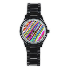 Multi Color Tangled Ribbons Background Wallpaper Stainless Steel Round Watch by Amaryn4rt