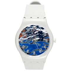 Colorful Reflections In Water Round Plastic Sport Watch (m) by Amaryn4rt