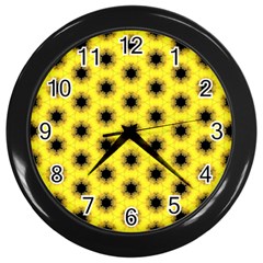 Yellow Fractal In Kaleidoscope Wall Clocks (black) by Amaryn4rt