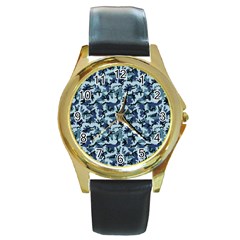 Navy Camouflage Round Gold Metal Watch