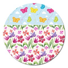 Watercolor Flowers And Butterflies Pattern Magnet 5  (round) by TastefulDesigns