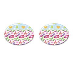 Watercolor Flowers And Butterflies Pattern Cufflinks (oval)