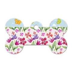 Watercolor Flowers And Butterflies Pattern Dog Tag Bone (one Side) by TastefulDesigns