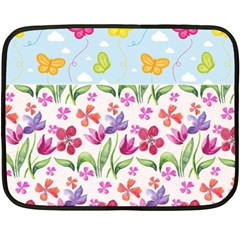 Watercolor Flowers And Butterflies Pattern Double Sided Fleece Blanket (mini)  by TastefulDesigns