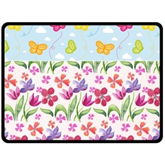Watercolor Flowers And Butterflies Pattern Fleece Blanket (large)  by TastefulDesigns