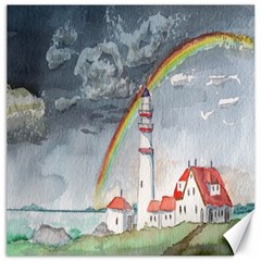 Watercolour Lighthouse Rainbow Canvas 12  X 12   by Amaryn4rt