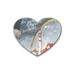 Watercolour Lighthouse Rainbow Heart Coaster (4 Pack)  by Amaryn4rt