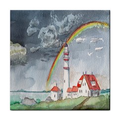 Watercolour Lighthouse Rainbow Face Towel by Amaryn4rt