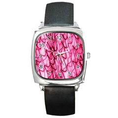 An Unusual Background Photo Of Black Swirls On Pink And Magenta Square Metal Watch by Amaryn4rt