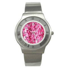 An Unusual Background Photo Of Black Swirls On Pink And Magenta Stainless Steel Watch by Amaryn4rt