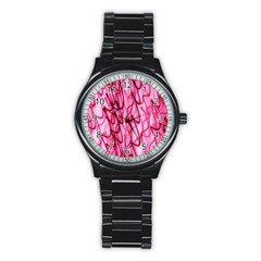 An Unusual Background Photo Of Black Swirls On Pink And Magenta Stainless Steel Round Watch by Amaryn4rt