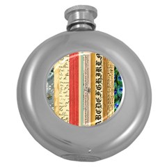 Digitally Created Collage Pattern Made Up Of Patterned Stripes Round Hip Flask (5 Oz) by Amaryn4rt