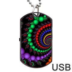 Fractal Background With High Quality Spiral Of Balls On Black Dog Tag Usb Flash (one Side) by Amaryn4rt