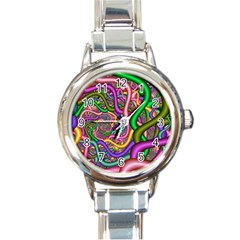 Fractal Background With Tangled Color Hoses Round Italian Charm Watch by Amaryn4rt
