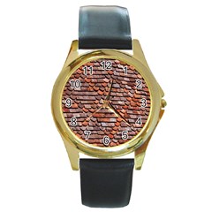 Roof Tiles On A Country House Round Gold Metal Watch by Amaryn4rt