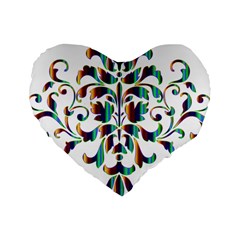 Damask Decorative Ornamental Standard 16  Premium Flano Heart Shape Cushions by Amaryn4rt