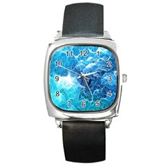 Fractal Occean Waves Artistic Background Square Metal Watch