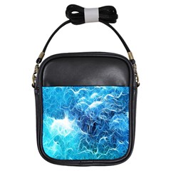 Fractal Occean Waves Artistic Background Girls Sling Bags