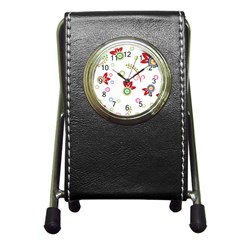 Colorful Floral Wallpaper Background Pattern Pen Holder Desk Clocks by Amaryn4rt