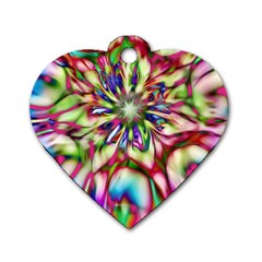 Magic Fractal Flower Multicolored Dog Tag Heart (one Side) by EDDArt