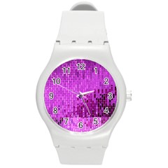 Purple Background Scrapbooking Paper Round Plastic Sport Watch (m) by Amaryn4rt