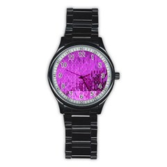 Purple Background Scrapbooking Paper Stainless Steel Round Watch