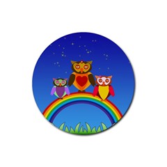 Owls Rainbow Animals Birds Nature Rubber Round Coaster (4 Pack)  by Amaryn4rt