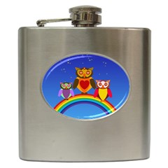 Owls Rainbow Animals Birds Nature Hip Flask (6 Oz) by Amaryn4rt