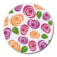 Colorful Seamless Floral Flowers Pattern Wallpaper Background Round Mousepads by Amaryn4rt