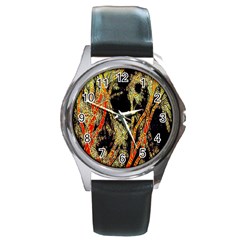 Artistic Effect Fractal Forest Background Round Metal Watch