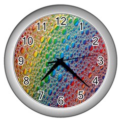 Bubbles Rainbow Colourful Colors Wall Clocks (silver)  by Amaryn4rt