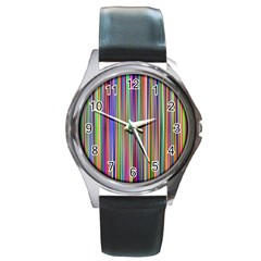 Striped Stripes Abstract Geometric Round Metal Watch