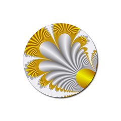 Fractal Gold Palm Tree  Rubber Round Coaster (4 Pack)  by Amaryn4rt