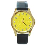 Handwriting  Round Gold Metal Watch Front