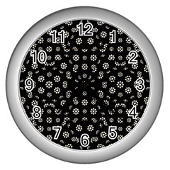 Dark Ditsy Floral Pattern Wall Clocks (silver)  by dflcprints