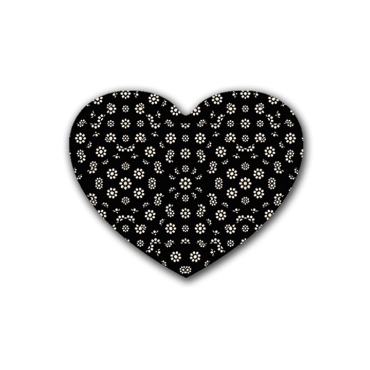 Dark Ditsy Floral Pattern Heart Coaster (4 pack) 