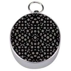 Dark Ditsy Floral Pattern Silver Compasses by dflcprints