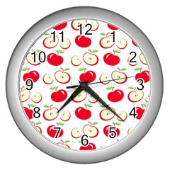 Apple Pattern Wall Clocks (silver)  by Valentinaart