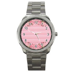 Pink Peony Outline Romantic Sport Metal Watch by Simbadda