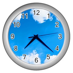 Sky Clouds Blue White Weather Air Wall Clocks (silver) 