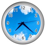 Sky Clouds Blue White Weather Air Wall Clocks (Silver)  Front