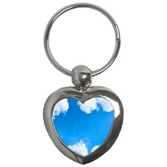 Sky Clouds Blue White Weather Air Key Chains (heart)  by Simbadda